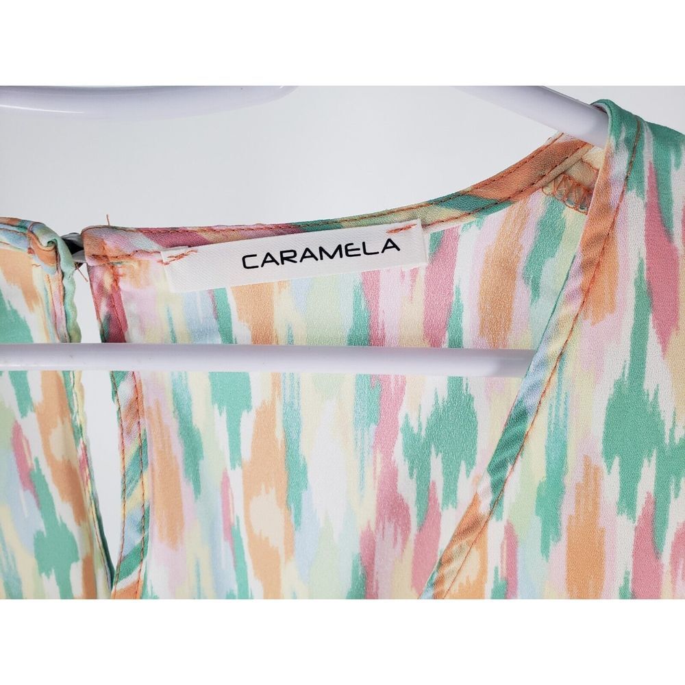 Caramela Colorful Pastel Medium Flutter Sleeve Blouse Top V-Neck Loose Fit EUC - Picture 2 of 7